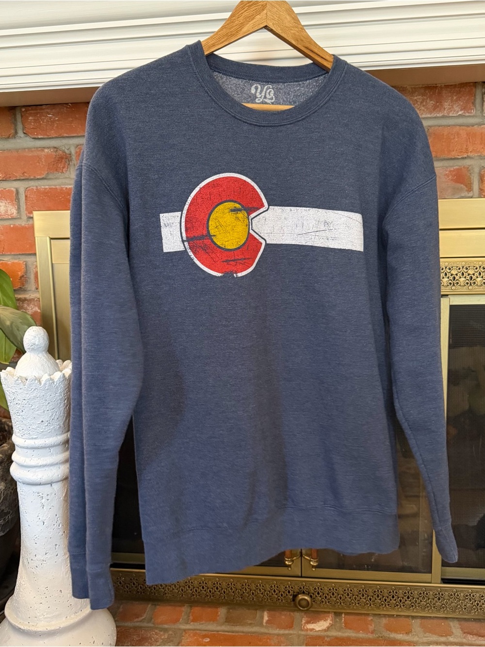 Colorado Flag Graphic Crewneck Sweatshirt | Blue Pullover | Women’s M